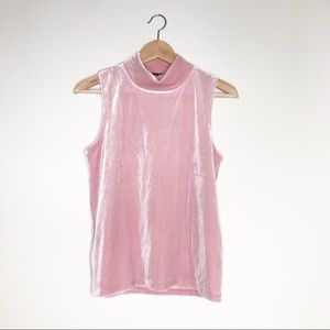 J. Crew Sleeveless Pink Velvet Mock Neck Shirt